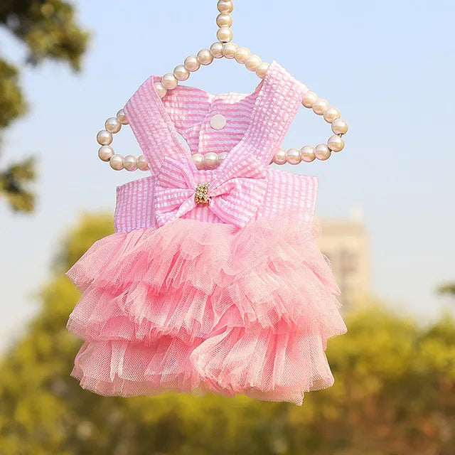 Vestido para cachorro SummerPrincess – Saia de renda e listrada para cães pequenos