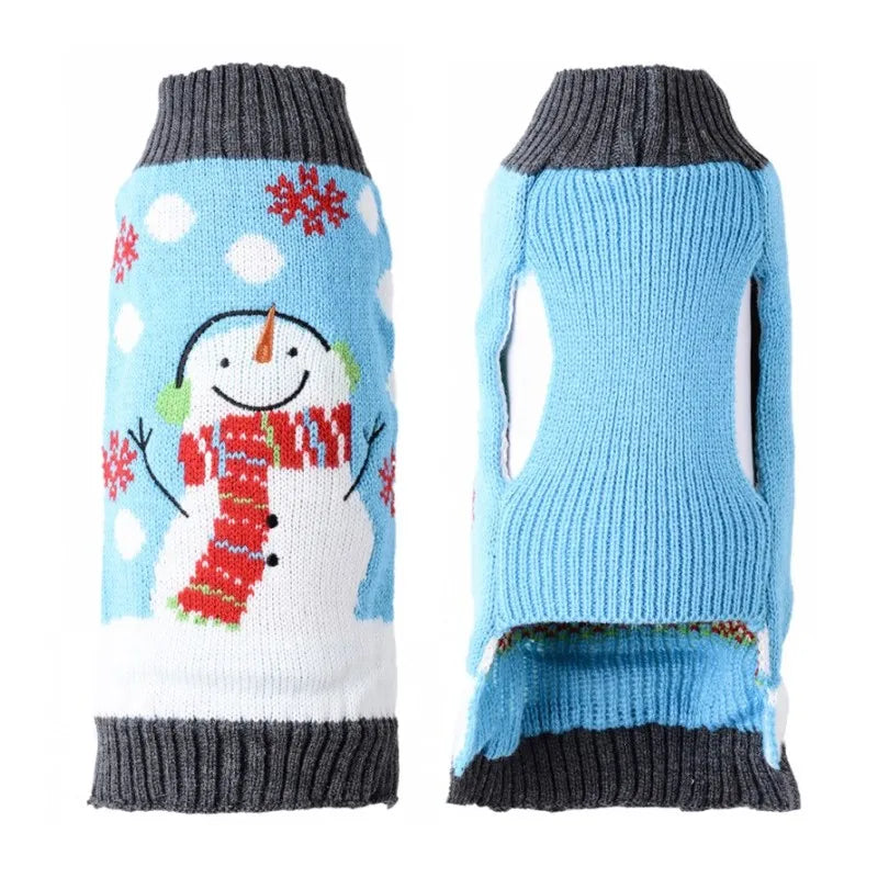 Blue Snowman Holiday Pup Sweater – Warm Christmas Knit for Dogs