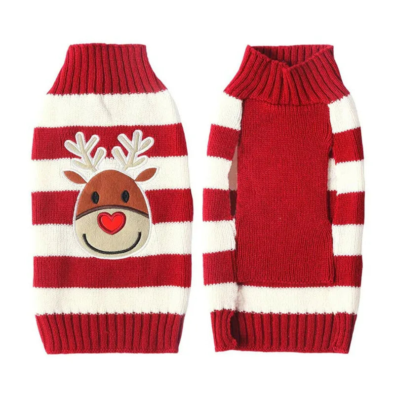 Striped Deer Holiday Pup Sweater – Warm Christmas Knit for Dogs