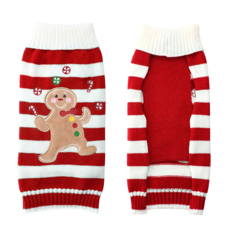 Striped Gingerbread Man Holiday Pup Sweater – Warm Christmas Knit for Dogs