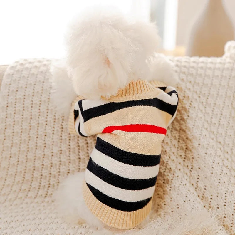 Cardigan Snuggle Stripes – Suéter de malha macia para cães pequenos