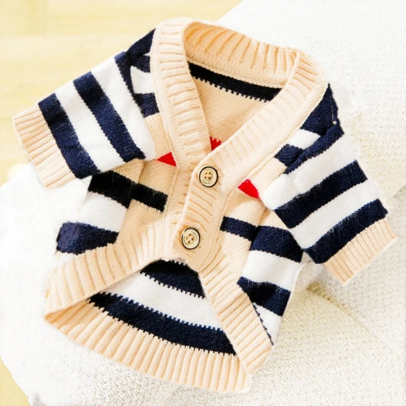 Cardigan Snuggle Stripes – Suéter de malha macia para cães pequenos