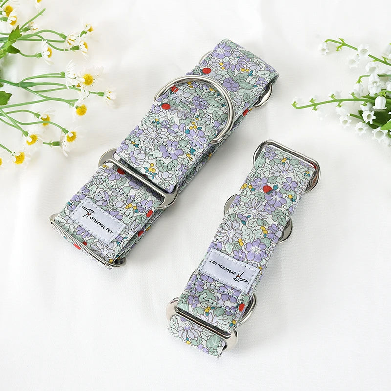 Showcase your dog's elegance with the Italian Motif Dog Collar. Crafted for Italian Greyhounds and Whippets, this premium cotton collar blends comfort and sophistication. purple flowers size difference