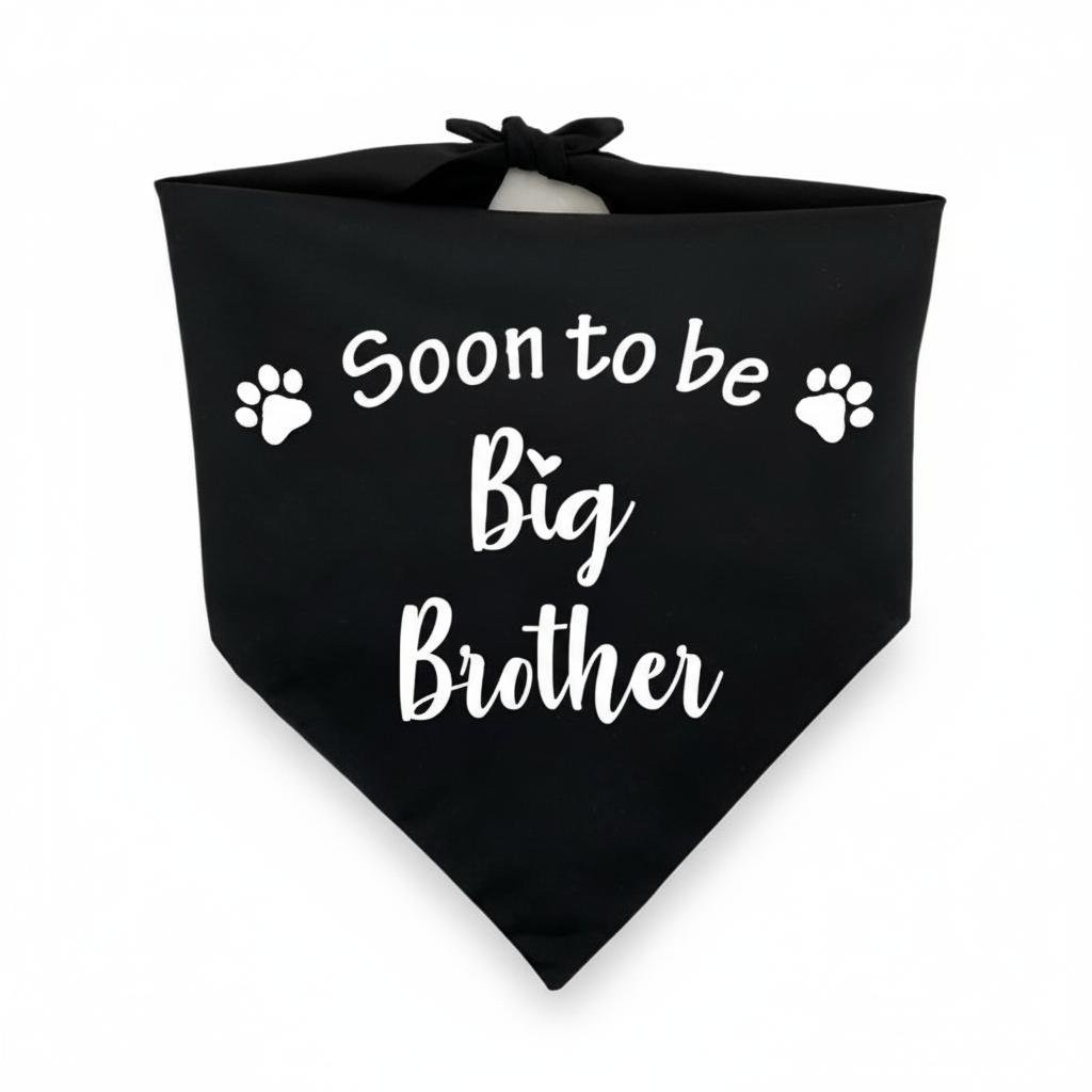 Black bandana with 'Soon to be Big Brother' text on a white background