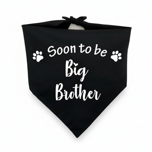 Black bandana with 'Soon to be Big Brother' text on a white background