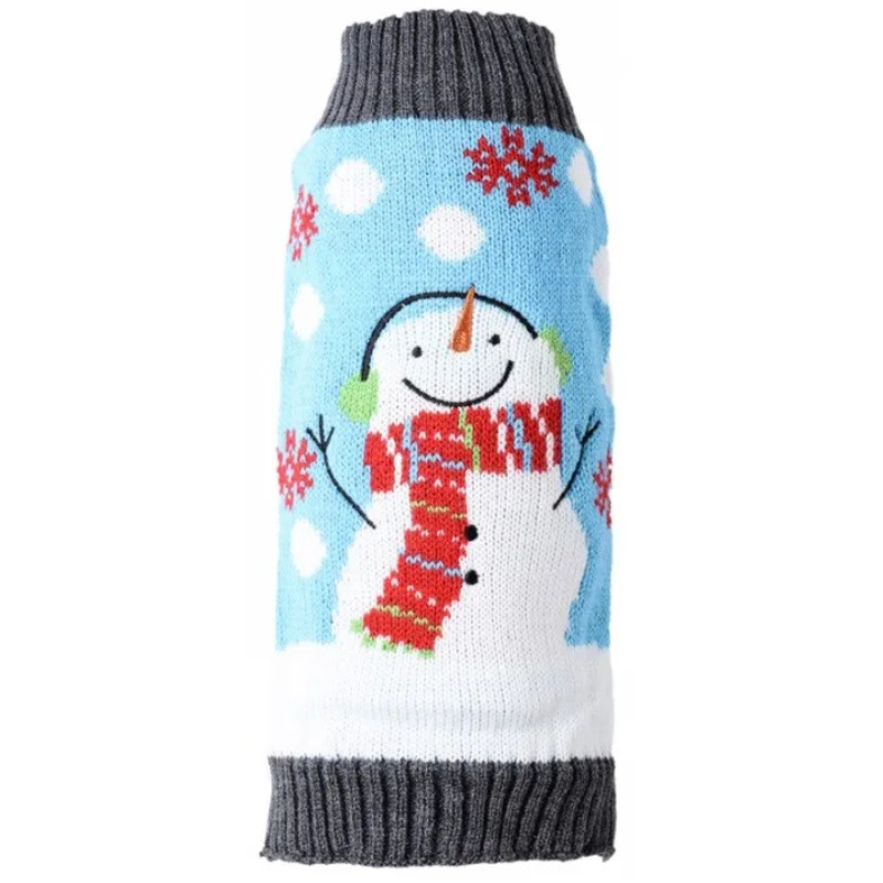 Blue Snowman Holiday Pup Sweater – Warm Christmas Knit for Dogs
