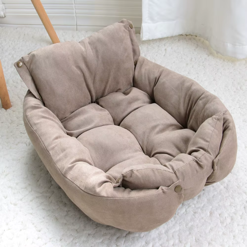 Discover the SnuggleFlex™ 3-in-1 Convertible Dog Bed – a stylish, multifunctional haven offering nest, sofa, and mattress configurations in grey, blue, or brown. Perfect comfort for your furry friend! beige