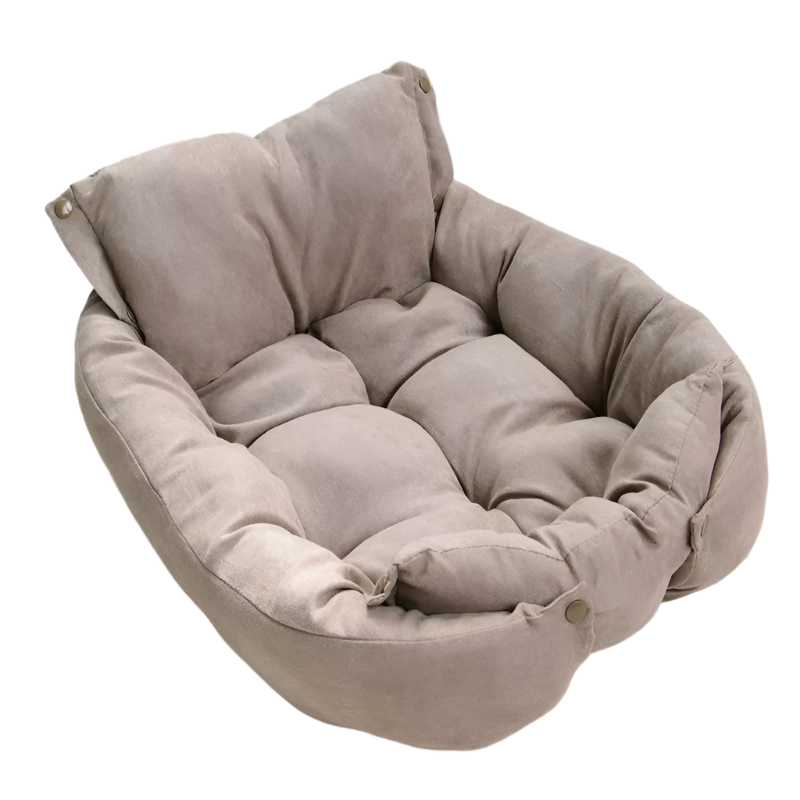 Beige pet bed on a white background