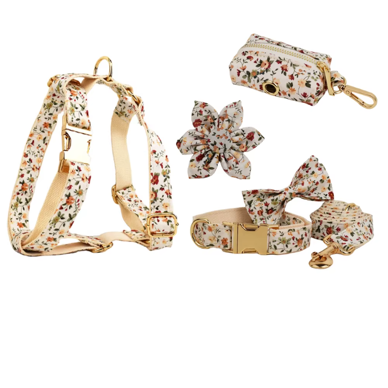 Bloom Chic Personalized Dog Collar, Harness & Leash Set - Luxury Floral Collection