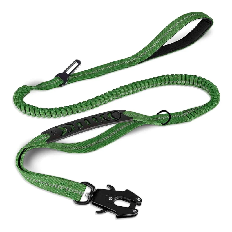 Tactical FlexLeash – Correa elástica reflectante para perros con clip para cinturón de seguridad de coche