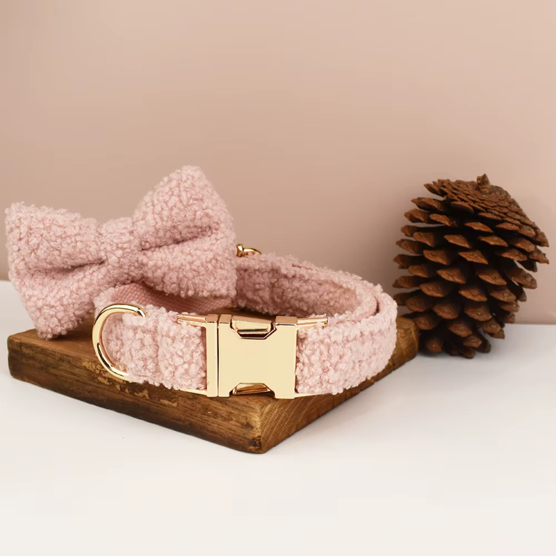 Pink Teddy Personalized Dog Bow, Collar, Leash & Harness Set