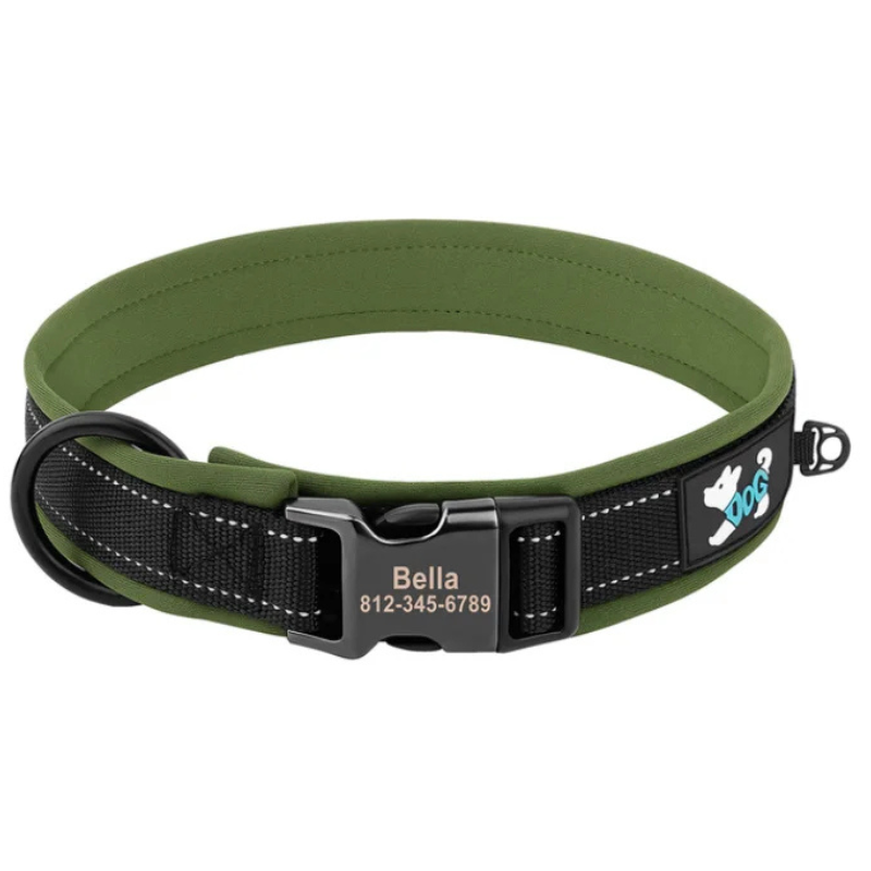 Built in Green Durable Custom Engraved Dog Collar