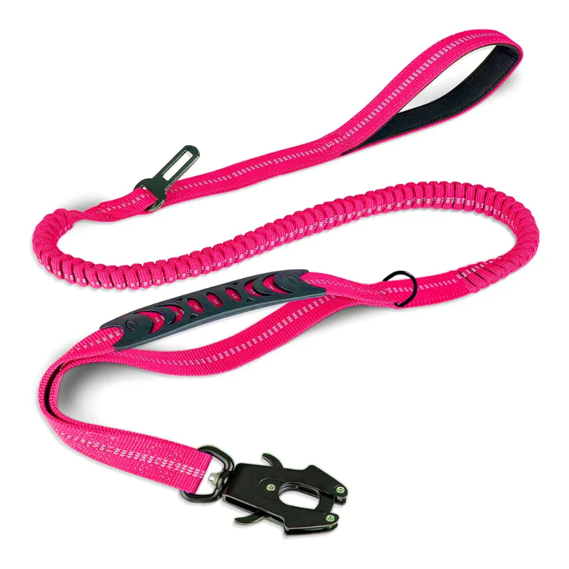 Tactical FlexLeash – Correa elástica reflectante para perros con clip para cinturón de seguridad de coche