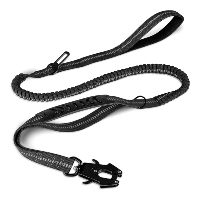 Tactical FlexLeash – Correa elástica reflectante para perros con clip para cinturón de seguridad de coche