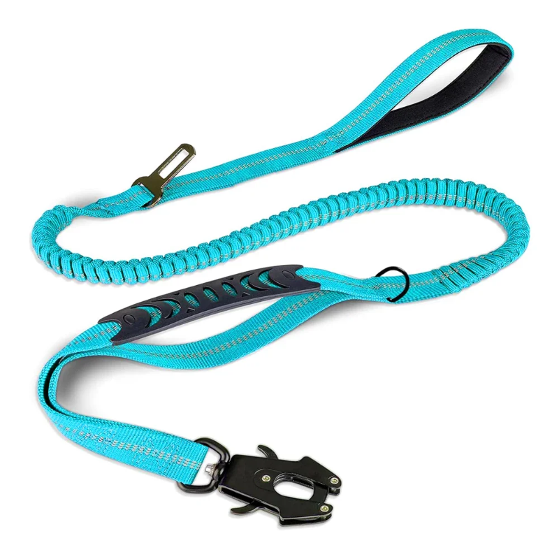 Tactical FlexLeash – Correa elástica reflectante para perros con clip para cinturón de seguridad de coche