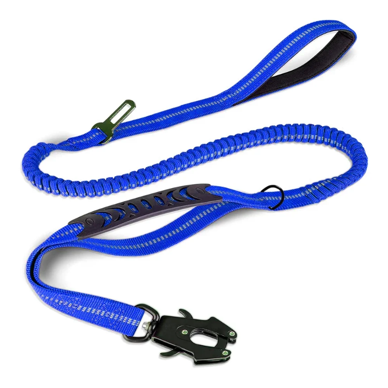Tactical FlexLeash – Correa elástica reflectante para perros con clip para cinturón de seguridad de coche