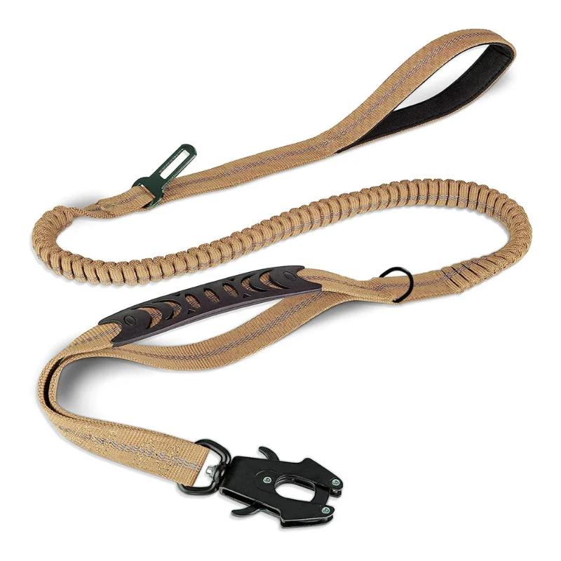 Tactical FlexLeash – Correa elástica reflectante para perros con clip para cinturón de seguridad de coche