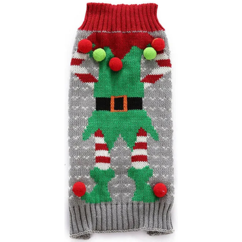 Grey Elf Holiday Pup Sweater – Warm Christmas Knit for Dogs