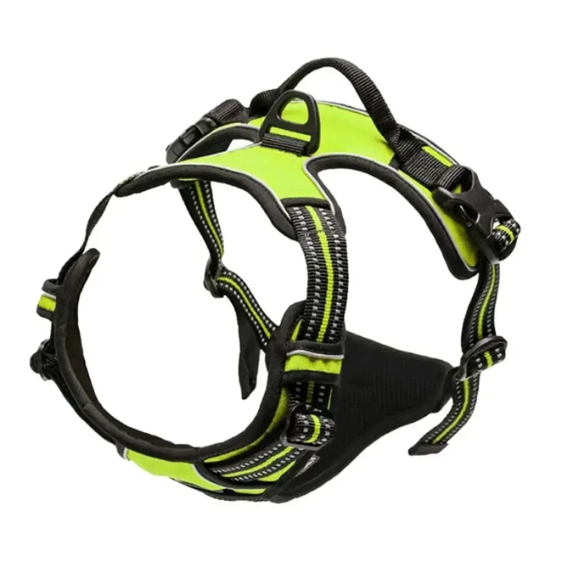 Arnés reflectante antitirones con clip frontal para perros grandes: control resistente