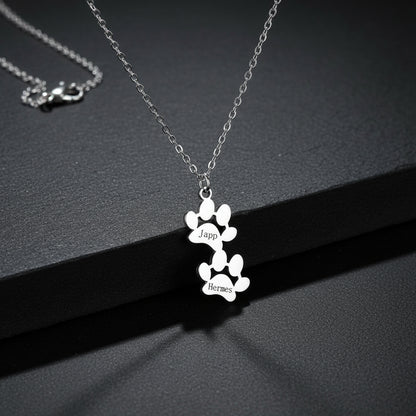 custom engraved necklace with dog paws to customize with your dog name silver paw 2