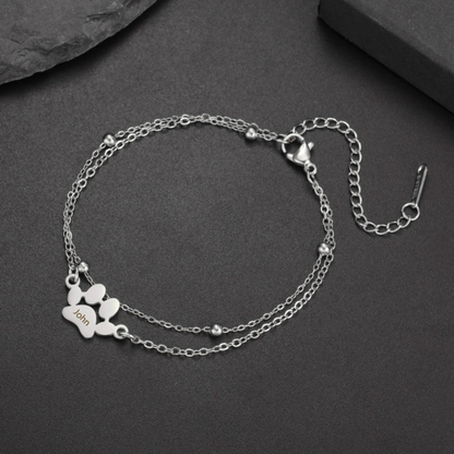 Pulseira personalizada com pata de cão gravada – Joia em aço inoxidável para amantes de animais de estimação 