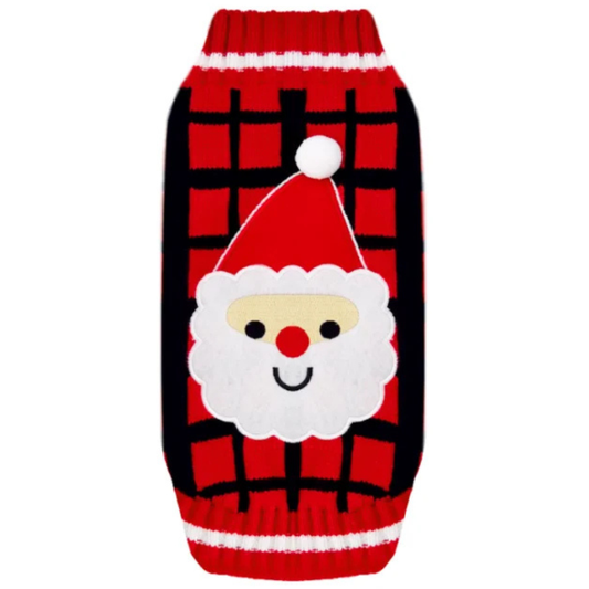 Checkered Santa Holiday Pup Sweater – Warm Christmas Knit for Dogs