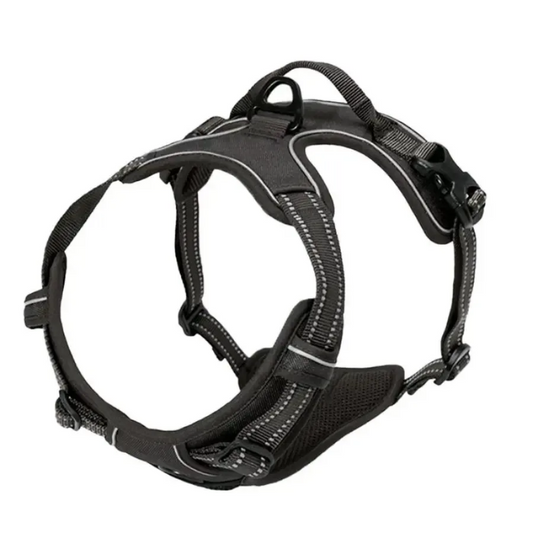 Arnés reflectante antitirones con clip frontal para perros grandes: control resistente