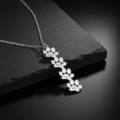 custom engraved necklace with dog paws to customize with your dog name silver paw 4