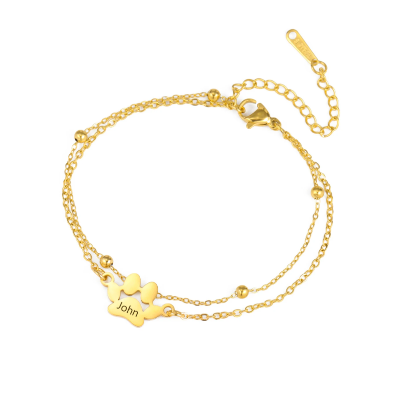Pulseira personalizada com pata de cão gravada – Joia em aço inoxidável para amantes de animais de estimação 