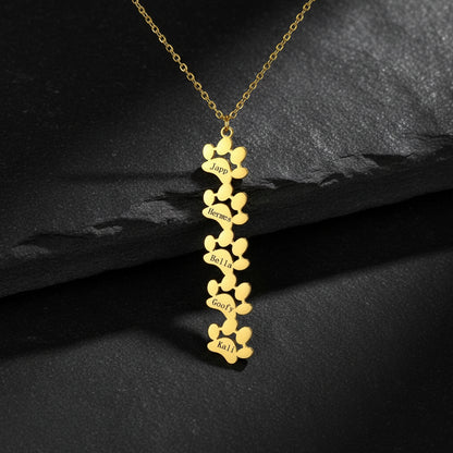 custom engraved necklace with dog paws to customize with your dog name 5 gold paws