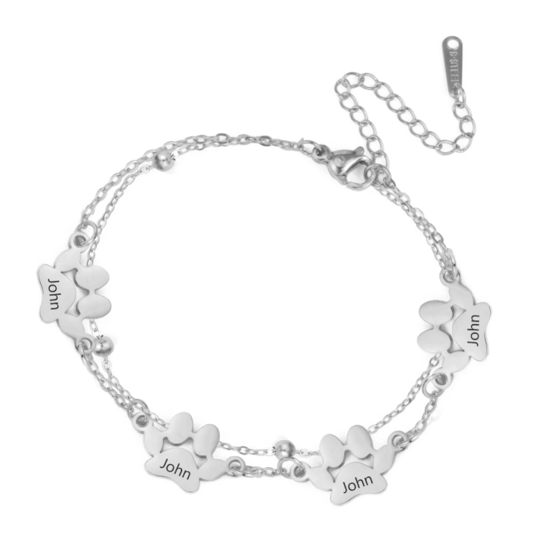 Pulseira personalizada com pata de cão gravada – Joia em aço inoxidável para amantes de animais de estimação 