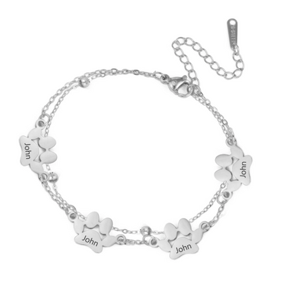 Pulseira personalizada com pata de cão gravada – Joia em aço inoxidável para amantes de animais de estimação 