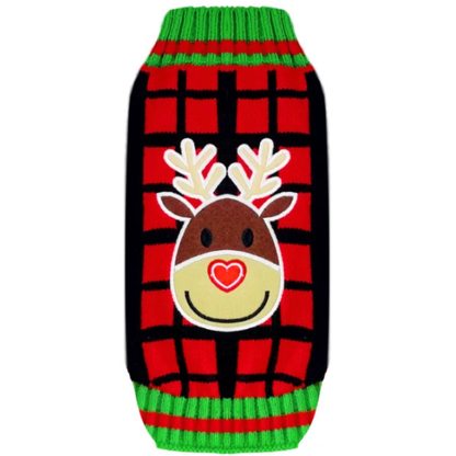 Checkered Deer Holiday Pup Sweater – Warm Christmas Knit for Dogs