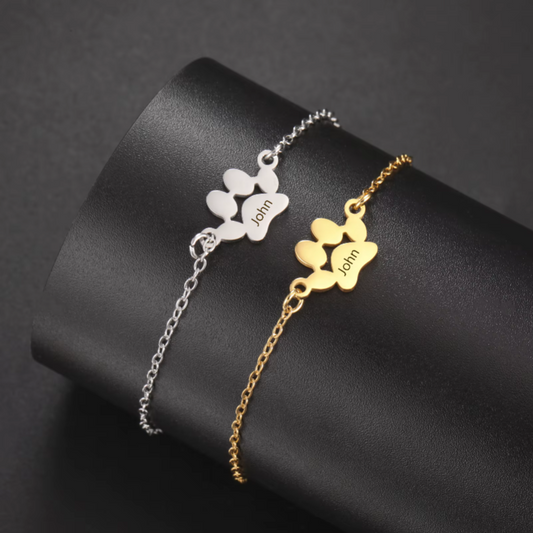 Personalized Stainless Steel Dog Paw Bracelet