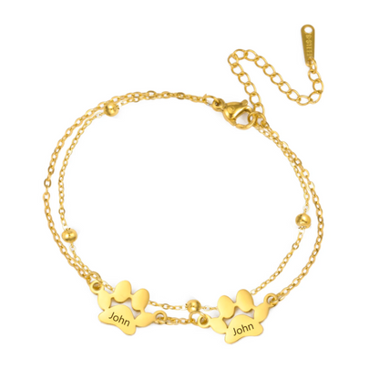 Pulseira personalizada com pata de cão gravada – Joia em aço inoxidável para amantes de animais de estimação 