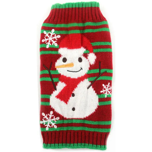 Jolly Striped  Snowman Holiday Pup Sweater – Warm Christmas Knit for Dogs