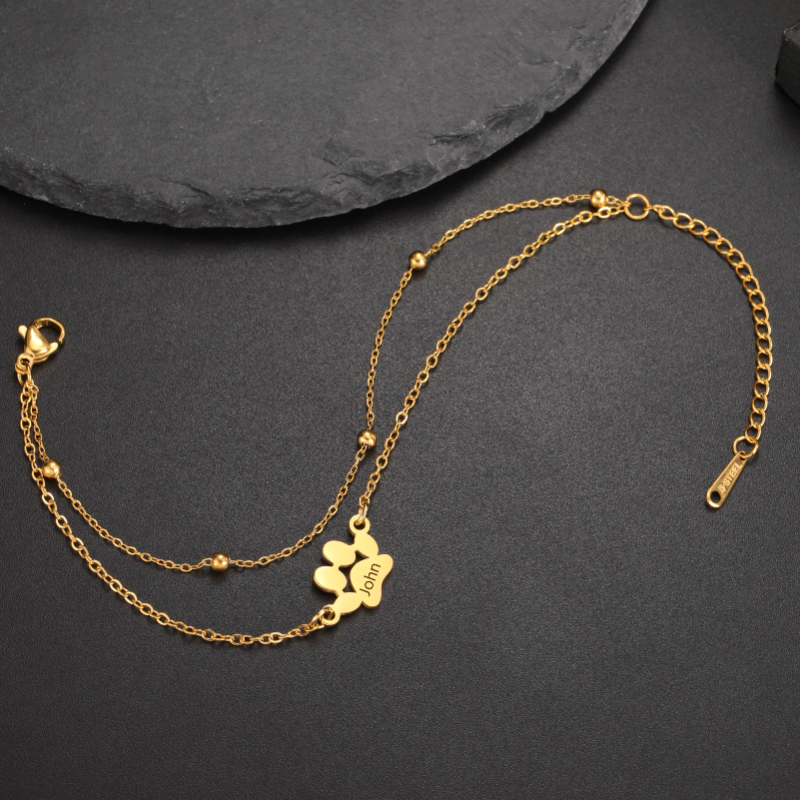 Pulseira personalizada com pata de cão gravada – Joia em aço inoxidável para amantes de animais de estimação 