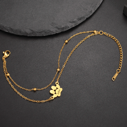 Pulseira personalizada com pata de cão gravada – Joia em aço inoxidável para amantes de animais de estimação 