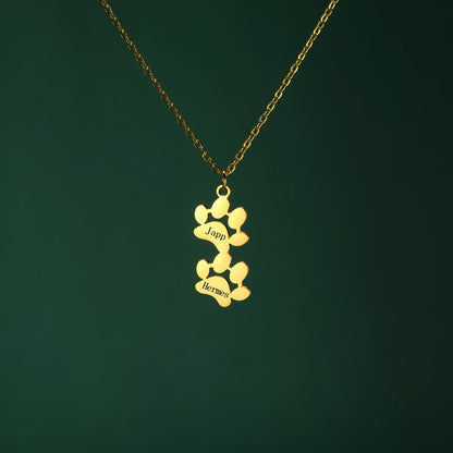 custom engraved necklace with dog paws to customize with your dog name 2 gold paw