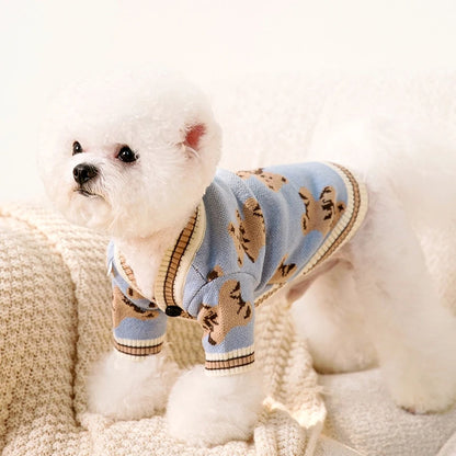 Cardigan Blue Bear Hug – Suéter listrado de malha para cães pequenos 