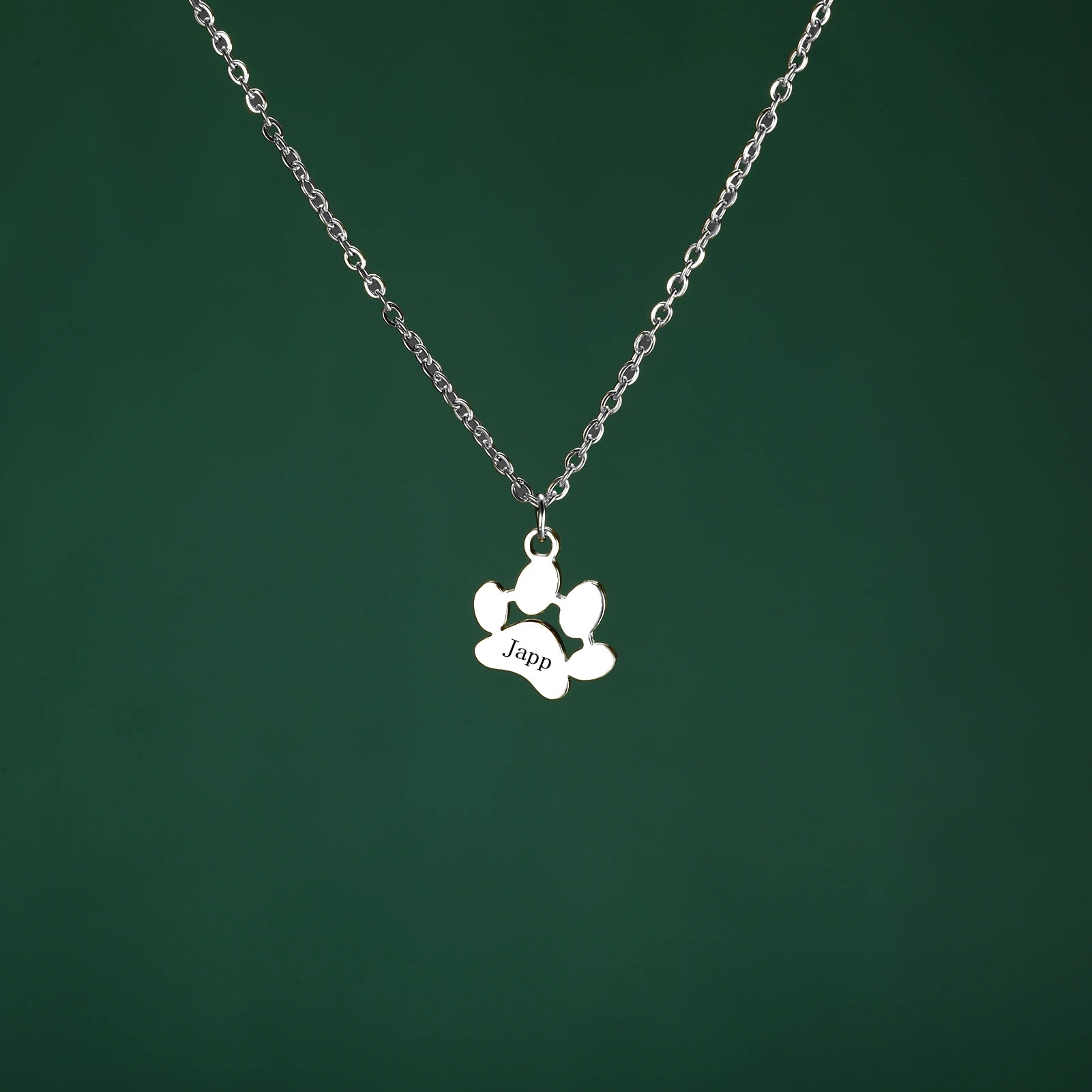 custom engraved necklace with dog paws to customize with your dog name 1 paw in silver