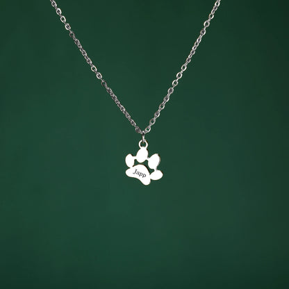 custom engraved necklace with dog paws to customize with your dog name 1 paw in silver