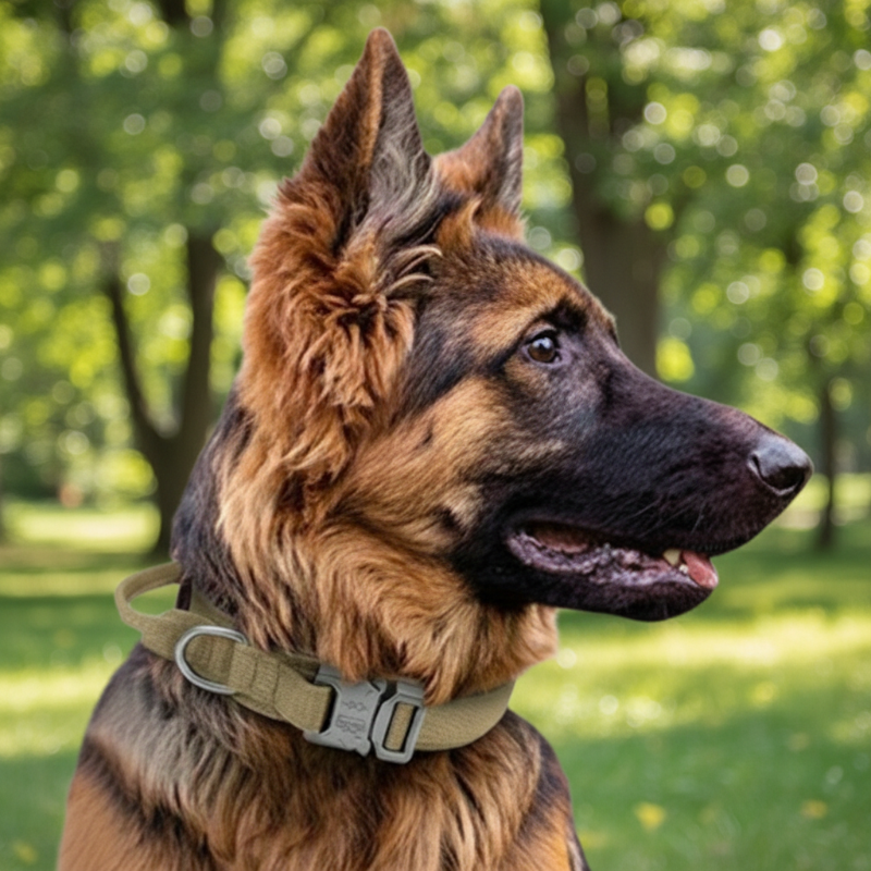 Dog wearing a tactical rugged colar from The Fur Pal