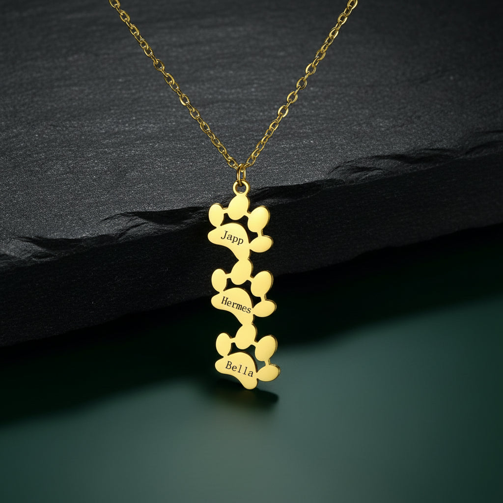 custom engraved necklace with dog paws to customize with your dog name silver paw 3