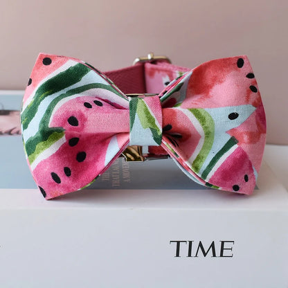 Watermelon Personalized Pet Bowknot Dog Collar And Leash Set