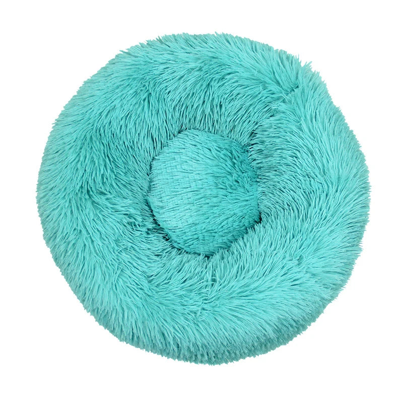 Beige Plush Donut Dog Bed