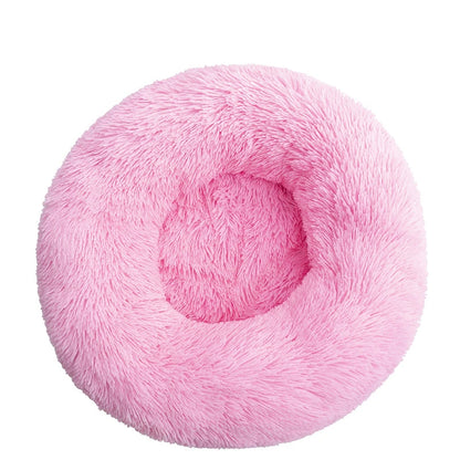 Beige Plush Donut Dog Bed