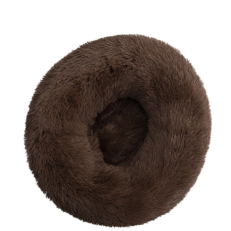 Beige Plush Donut Dog Bed