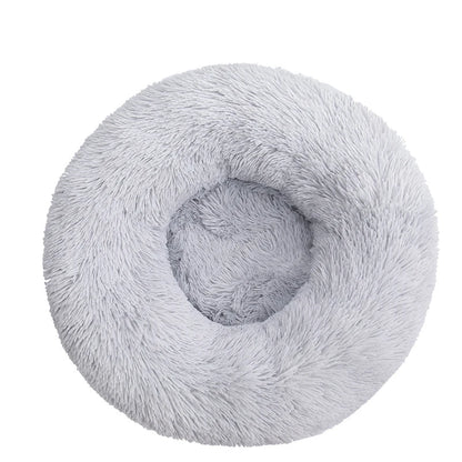 Beige Plush Donut Dog Bed