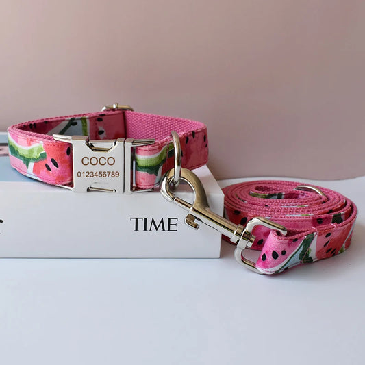 Watermelon Personalized Pet Bowknot Dog Collar And Leash Set